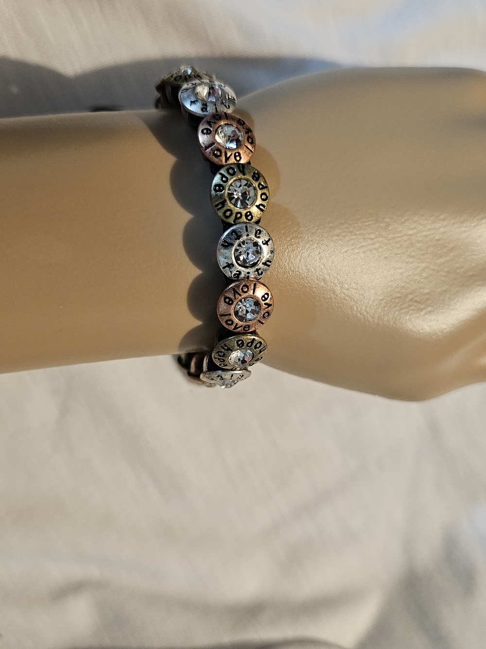 Mixed Metal 'Love' Crystal Stretch Bracelet - Women's Jewelry